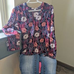 ❤ Boho Floral Long Tie Back Sleeve Hi-Lo Blouse